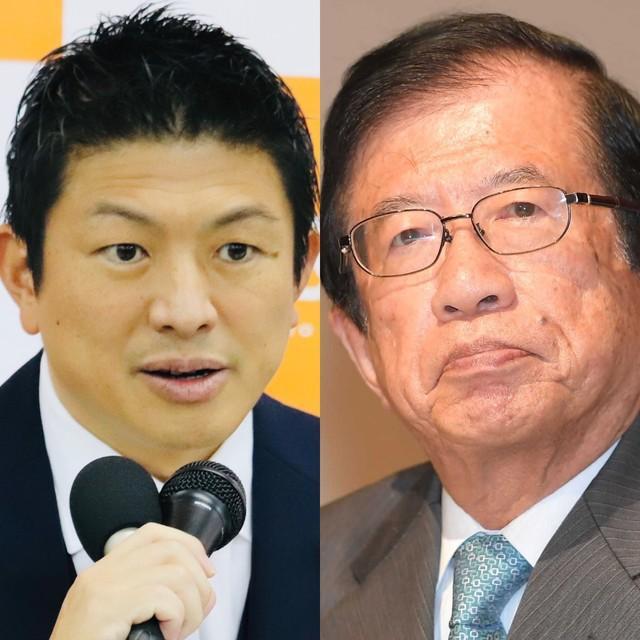 参政党の神谷宗幣代表（左）と、党からアドバイザー辞任、党勢抹消の勧告を受けた武田邦彦氏