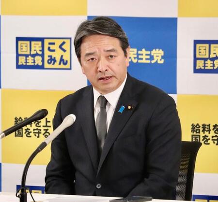 国会内で定例会見に出席した国民民主党の榛葉賀津也幹事長