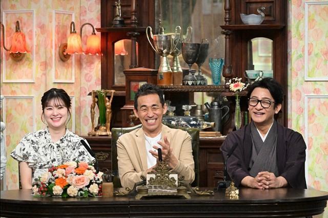 （左から）増田紗織アナウンサー、石田靖、片岡愛之助＝「探偵！ナイトスクープ」5月23日放送回よりⓒABCテレビ