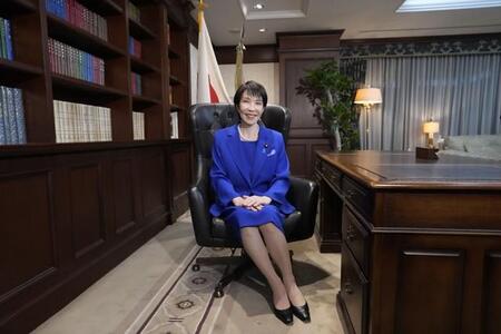 自民党の高市早苗総裁＝2025年10月４日、東京・永田町の党本部 （写真提供・共同通信社）