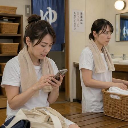 銭湯の更衣室でスマホ操作ってあり？　※この画像はAdobe Fireflyで作成したイメージです