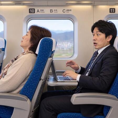 前の席の人のリクライニングシートでパソコン破損！　※この画像はAdobe Fireflyで作成したイメージです