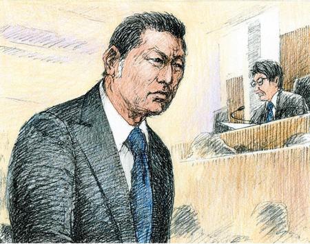 　証言台の前に立ち判決理由を聞く清原和博被告（イラストと構成・勝山展年）