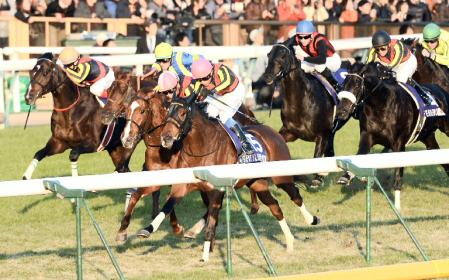 オルフェーヴルとの激しいたたき合いを制したジェンティルドンナ（左から４頭目）＝東京競馬場