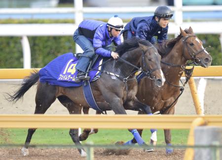 　北村宏を背に美浦Ｗを軽快に駆け抜けたフェイムゲーム（左）