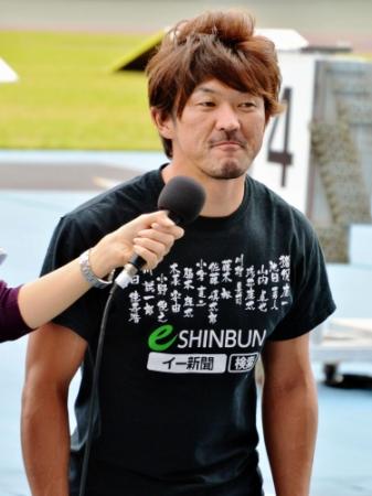 　アジア大会で金メダルを獲得、熊本バンク内で報告会を行った中川誠一郎