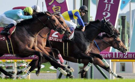 　ゴール前、差し切って毎日王冠を制したエアソミュール（撮影・田村亮介）