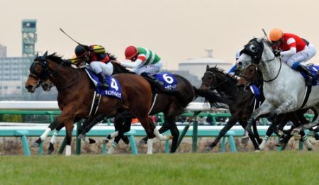 最後の直線で先頭に立ち、有馬記念を制したジェンティルドンナ（左）＝中山競馬場（撮影・西岡　正）