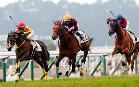 　直線半ばで抜け出すレゲンデ（中央）＝撮影・石湯恒介