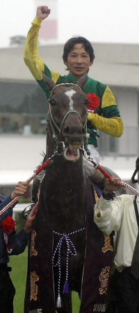 　心不全のため死亡したスズカマンボ＝２００５年５月、天皇賞・春