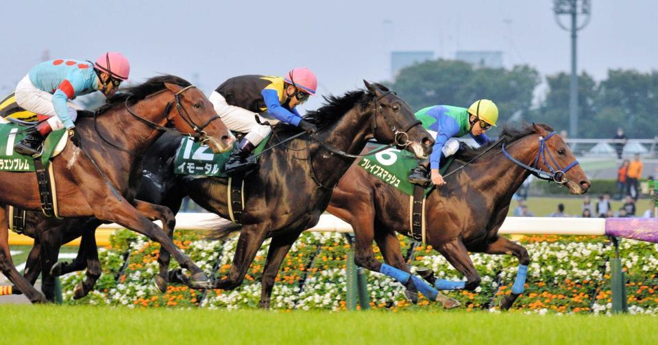 　アストラエンブレム、イモータル（左から）の猛追を抑えてサウジアラビアＲＣを制したブレイブスマッシュ（右奥）