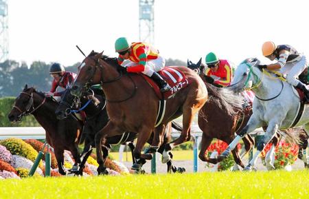 　差し切ってスワンＳを制したアルビアーノ（中央）