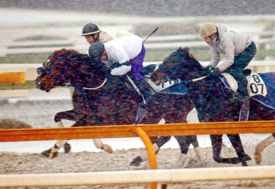 　インカンテーション（中）は栗東ＣＷの３頭併せで追い切られた