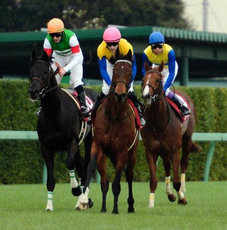 　引き揚げる２着のリオンディーズ（左）と３着のエアスピネル（右）