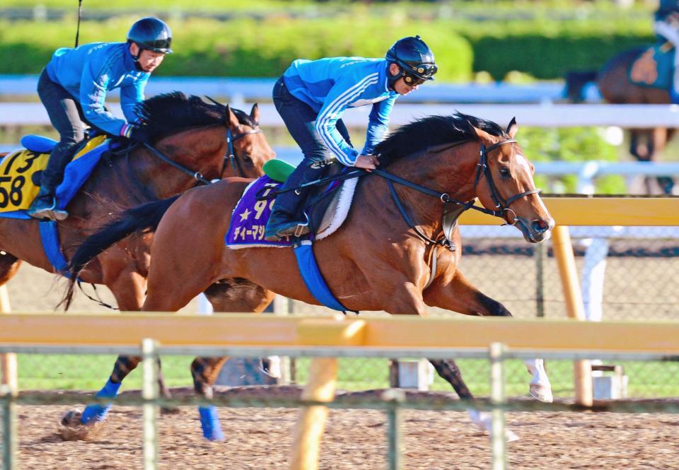 　ダービー制覇へ、美浦Ｗで併せ馬を行った皐月賞馬ディーマジェスティ（右）