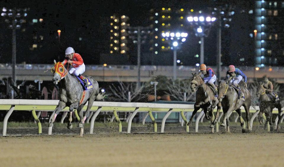 　後続を引き離し圧勝したケイアイレオーネ（左）