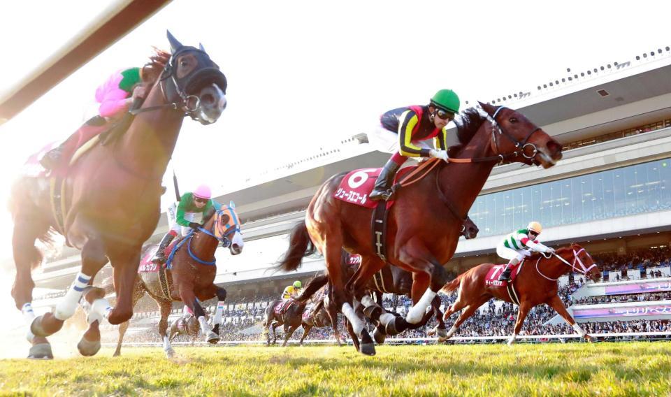 無傷の３連勝でデイリー杯２歳Ｓを制覇したジューヌエコール（右から２頭目）＝京都競馬場（撮影・石湯恒介）