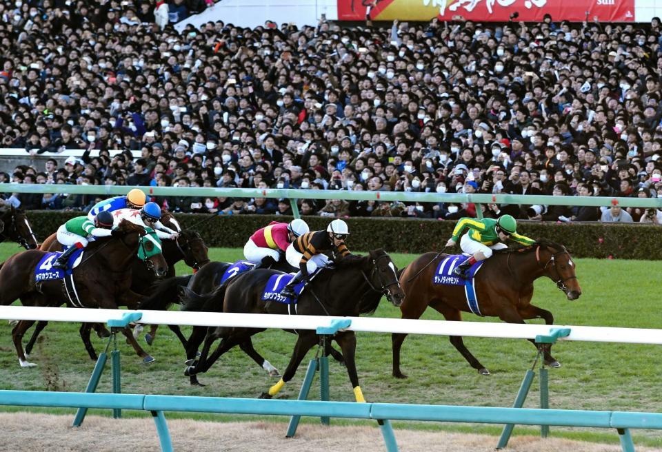 有馬記念を制したサトノダイヤモンド（右）＝中山競馬場