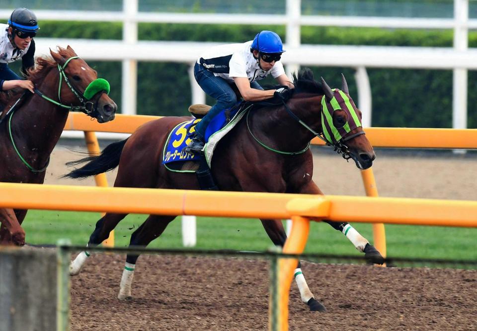 　福永を背に美浦Ｗを駆けるグレーターロンドン（右）