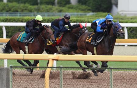 　津村を背に美浦Ｗでショーカノン（中央奥）、アポロファントム（左）を突き放すデアフルーグ