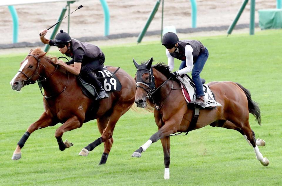 　中内田師を背に札幌芝で鋭い伸びを示したミッキーチャーム（右）