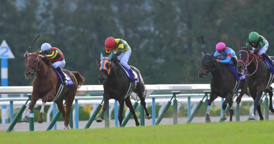 　最内から突き抜けるラッキーライラック（左端）＝撮影・石湯恒介