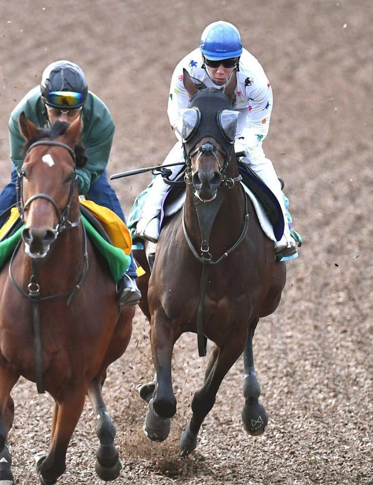 　美浦Ｗで追い切るレイデオロ（右）