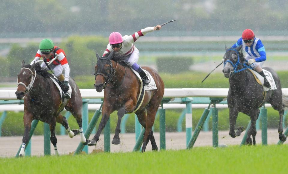 　世代最初の新馬戦を勝ち上がったダディーズビビッド（中央）