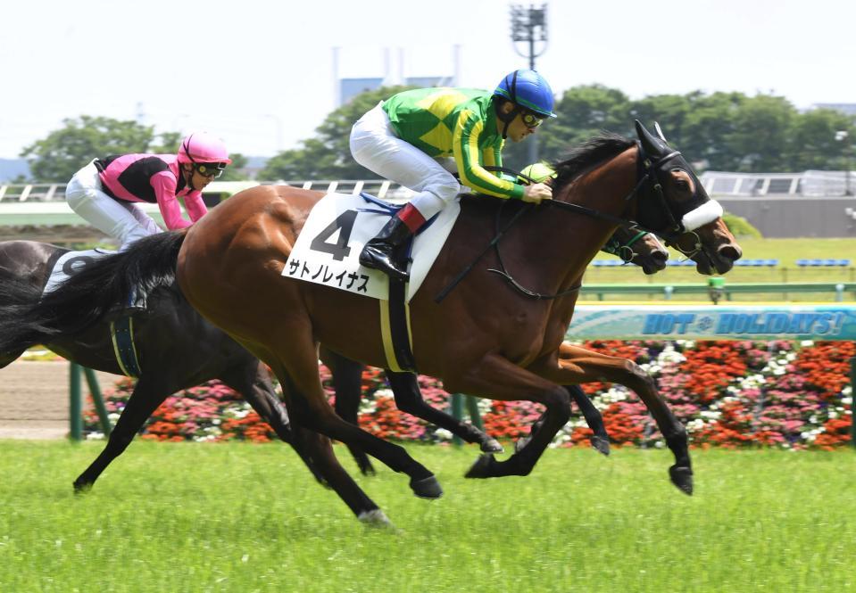 人気に応えてメイクデビューを勝ち上がったサトノレイナス＝東京競馬場