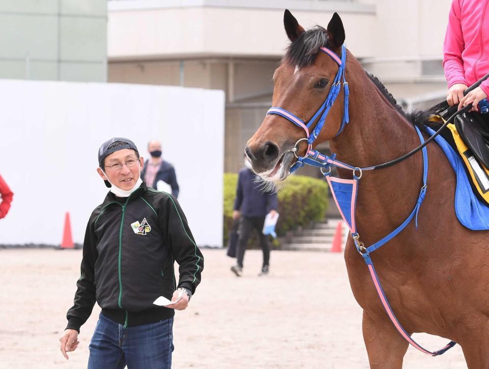 　ヒュミドール（右）を見つめる小手川師＝撮影・園田高夫