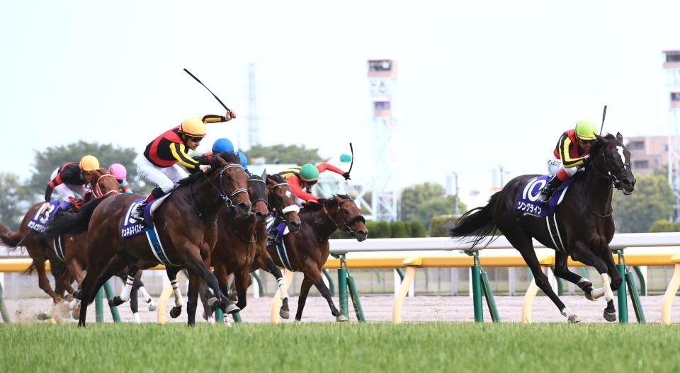 ソングライン（右）とのたたき合いを制したシュネルマイスター（左）とルメール（撮影・園田高夫）