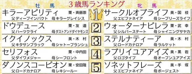 【３歳馬格付けチェック】牝馬１位はサークルオブライフ　来春のクラシック路線で主役に