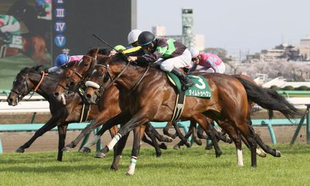 　大外から差し切るタイムトゥヘヴン（手前）