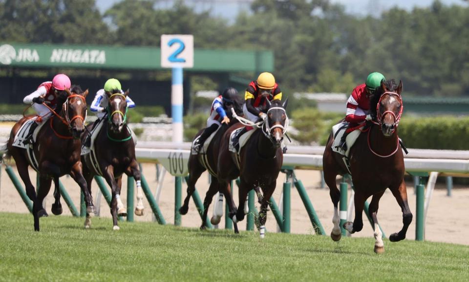 　後続を突き放すフェイト（右端）