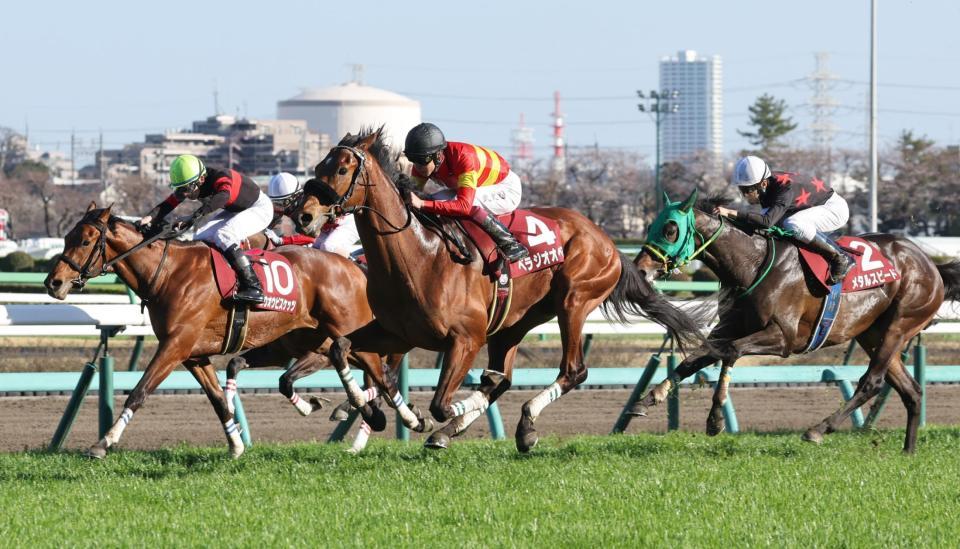 　ホウオウビスケッツ（左）を交わすベラジオオペラ（中央）。右はメタルスピード