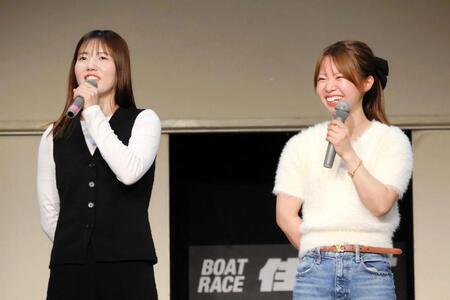 　息の合ったトークで会場を沸かせる清水愛海（左）と川井萌