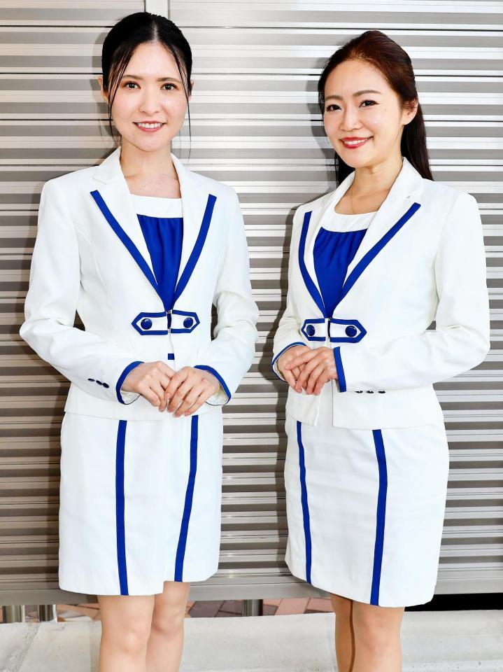 　岸和田競輪でアテンドレディーを務める佐々木もえさん（左）、井畑奏子さん