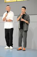 　軽妙なトークで会場を沸かす競輪界のレジェンド・三宅伸氏（左）と茅原悠紀（撮影・金居みつよし）