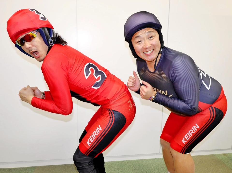 防府競輪でお笑いショー＆予想会に出演したどりあんずの堤太輝（左）と平井俊輔