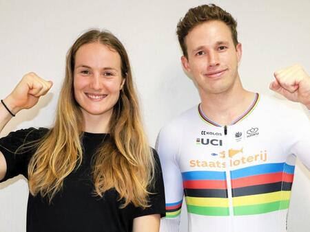 パリ五輪ケイリン金メダリストのエレセ・アンドルーズ（左）、ハリー・ラブレイセンが和歌山で爆走する