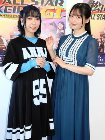 松山競輪でトークショーに出演した小林愛香（左）、上坂すみれ