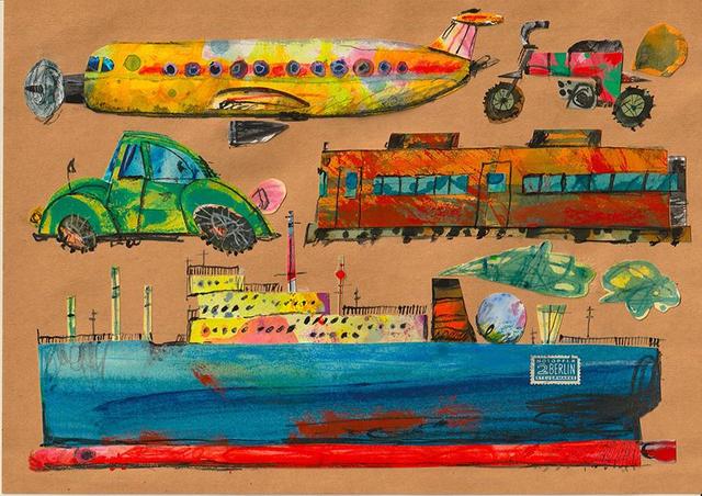 切手や牛乳瓶の蓋など、日常のアイテムで制作、大阪でコラージュアート