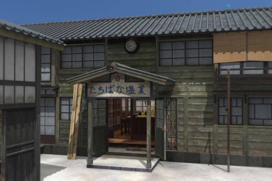 　「たちばな塩業」の事務所入り口が再現　画像提供：ＮＨＫ大阪放送局