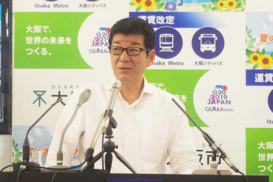 　大阪市役所内で会見をおこなった大阪市の松井一郎市長（４日・大阪市内）