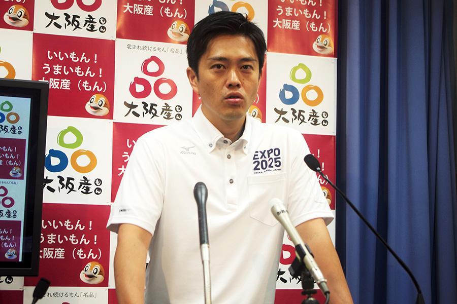 大阪府庁で会見をおこない、ＮＨＫに対して言及した吉村洋文知事（３１日・大阪市内）