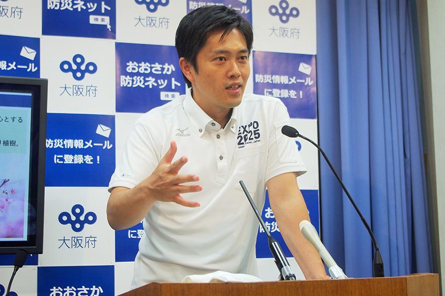 ２１日の定例会見で、甲子園球場での応援を表明した大阪府・吉村洋文知事（２１日・大阪府庁）