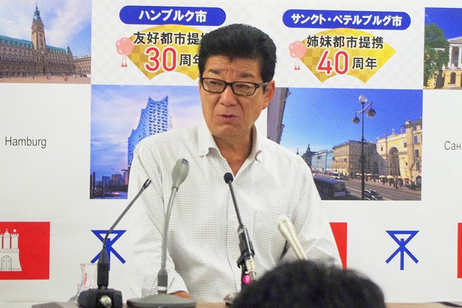 　田中厚志市議について会見で言及した松井一郎氏（１１日・大阪市役所）