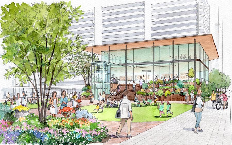 　ＪＲ及び山陽電車「垂水駅」前に整備される図書館のイメージ　提供：神戸市