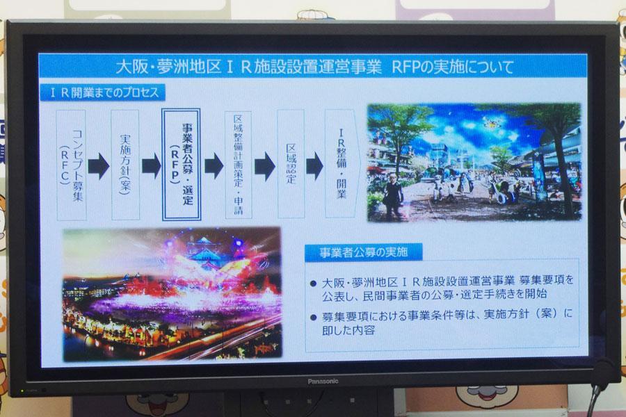　定例会見でのスライドより「大阪・夢洲地区ＩＲ施設設置運営事業 ＲＦＰの実施について」（１２月２４日・大阪府庁）