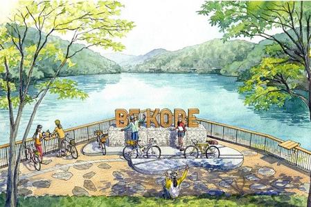 　新設されるモニュメントのイメージ図。周囲の風景に「ＢＥ ＫＯＢＥ」が浮かび上がるようなデザイン　提供：神戸市